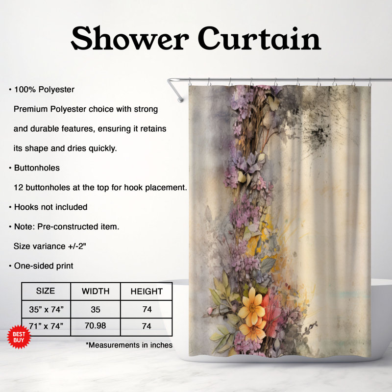 Timeworn Blooms - Premium Shower Curtain, 74"H x 71"W