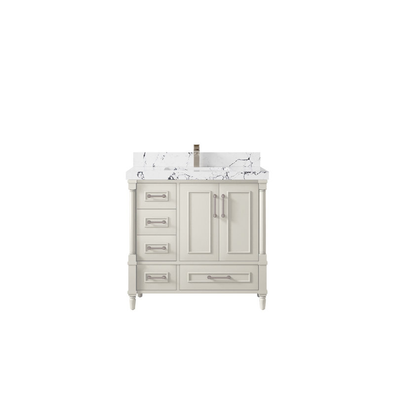 Meuble-lavabo simple 36 po avec comptoir en quartz Aberdeen, Calacatta Laza