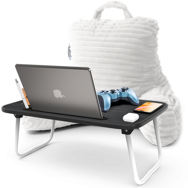 Nestl Reading Pillow with Portable Lap Desk, White, 14.00" H