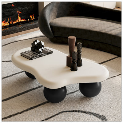 Cloud Shaped Coffee Table with 3 Ball Legs, Curves and Spacious Top for Modern Living Rooms