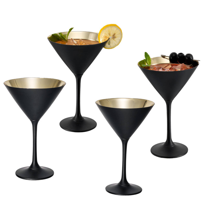 4 Piece 237ml Martini Glass Set, Black/Gold