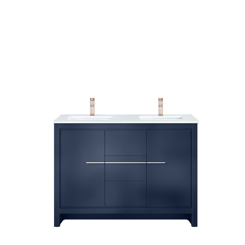 Lafarre 48 in W x 20 in D Double Bath Vanity Faucet Set, Navy Blue, White Quartz