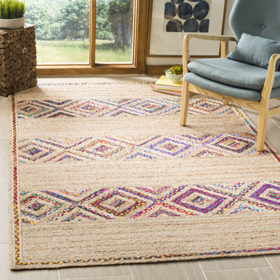 Tapis géométrique en jute / coton tissé à la main Bynum