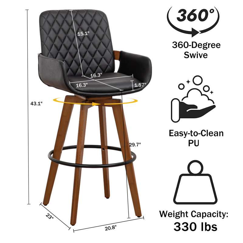 Modern Upholstered swivel counter stools (Set of 4), 4, Black, Bar Stools (29.7" Seat Height)