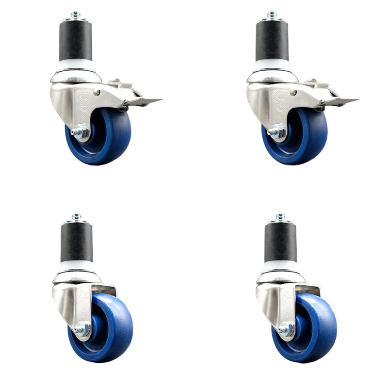 Ensemble de roulettes extensibles en poly massif avec 2 freins verrouillables, H 3,5 po x l 3,5 po