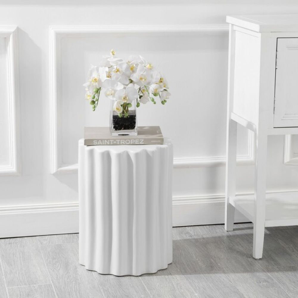 Pier Ceramic Accent Stool, White