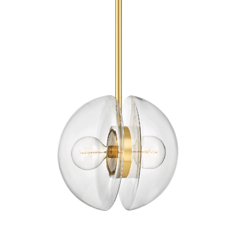KERT 2 LIGHT PENDANT, Aged Brass, 23.75" H x 17" W x 17" D