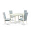 5 Piece Modern Dining Table Set Includes a Rectangle Wooden Table with Butterfly Leaf and 4 Baby Blue Linen Fabric Parsons Chairs, Linen White-1580584594-1580563151-1580563150