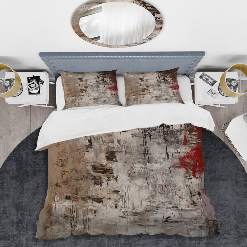 Fading Passion - Abstrait beige et rouge - Ensemble de housse de couette abstrait - Microfibre de polyester