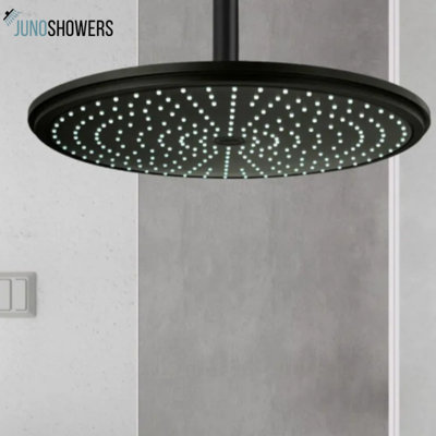 Tête de douche à pluie à DEL Juno 20, bronze huilé, à changement de couleur, fixation au plafond, acier inoxydable, température contrôlée