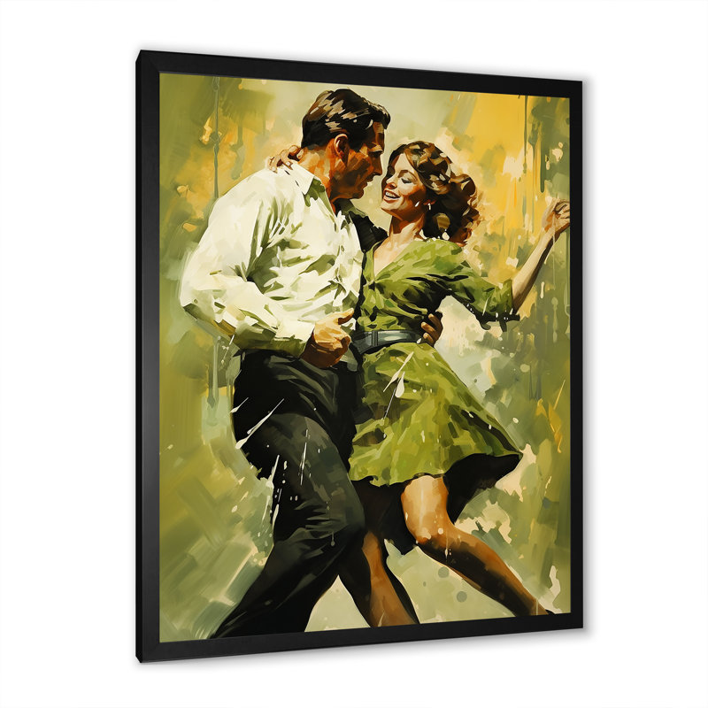 Danse dansante des années 60 sur toile, Cadre simple noir, H 32 po x l 24 po x P 1 po