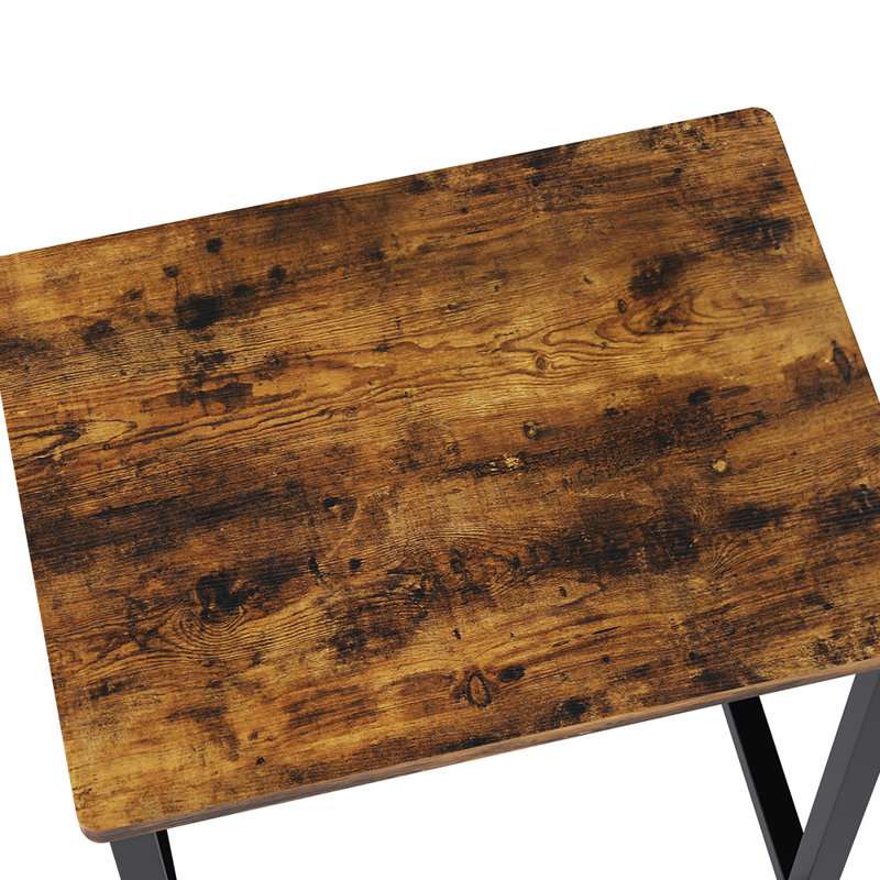 Set of 2 Square Wooden Top Bar Stools with Footrest