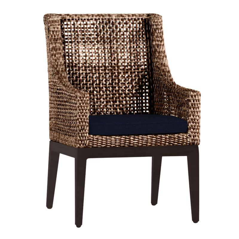 Peninsula Patio Dining Armchair with Cushions, Linen Navy, Mahogany/Chestnut, Welt