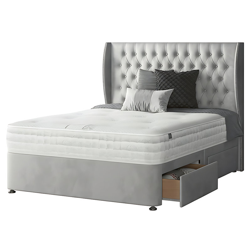 Mandalay Divan Bed Base, Single, Silver, 2 Right Drawers