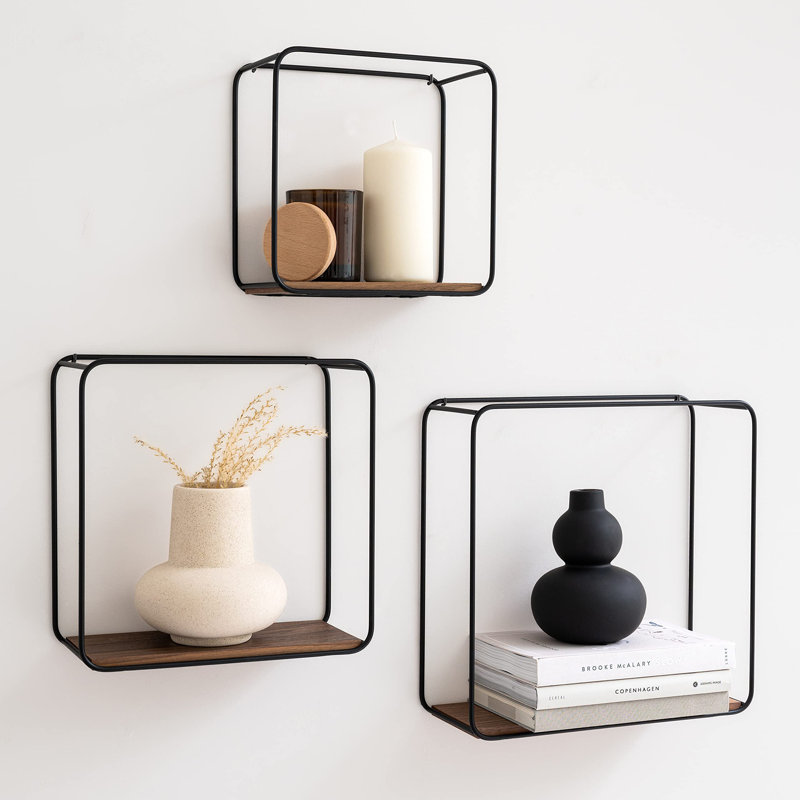Amandip 3 -Piece Square Floating Shelf, Walnut