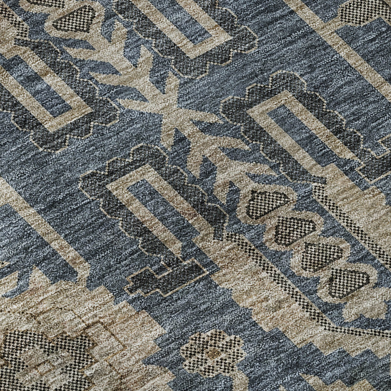 Tapis bleu marine de qualité supérieure lavable à la machine Prisco, Rectangulaire 3 pi x 5 pi