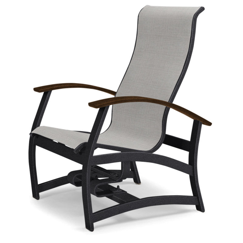 Askar Swivel Powder Coated Aluminum Outdoor Lounge Chair, Pecan Sunbrella®, Textured Black, Kona P10