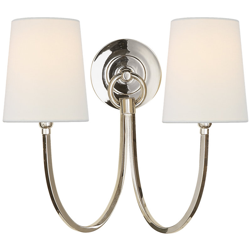 Thomas O'Brien Reed Double Sconce, Hand-Rubbed Antique Brass, Fabric
