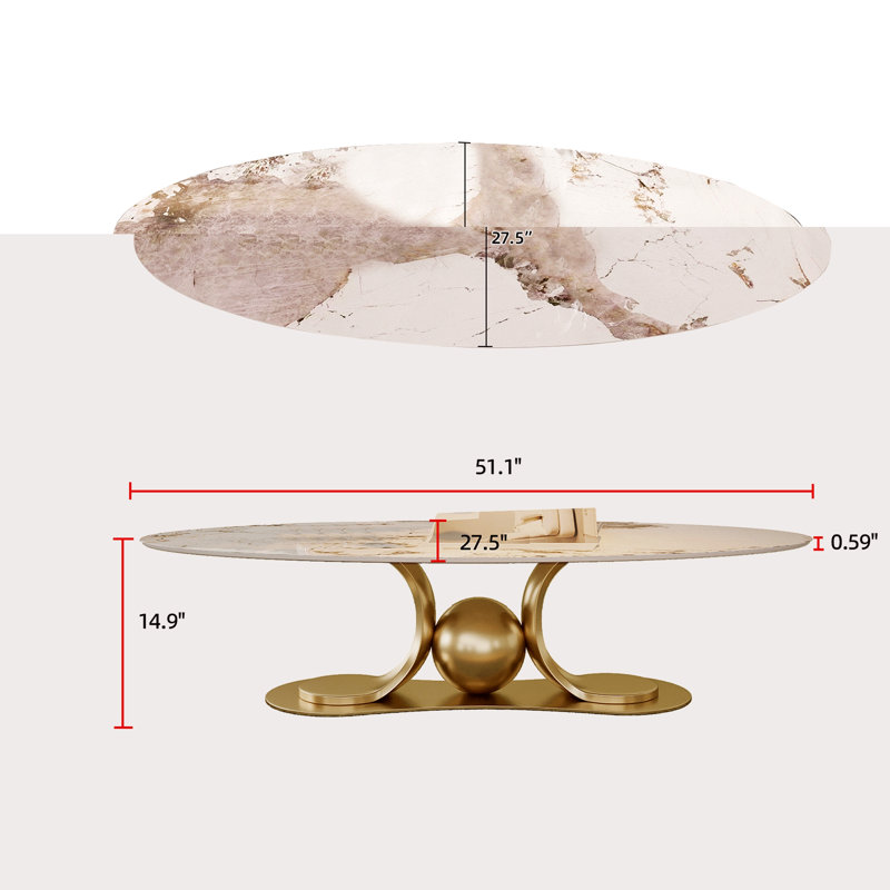 Table basse en métal doré avec piédestal en acier inoxydable et plateau en faux marbre