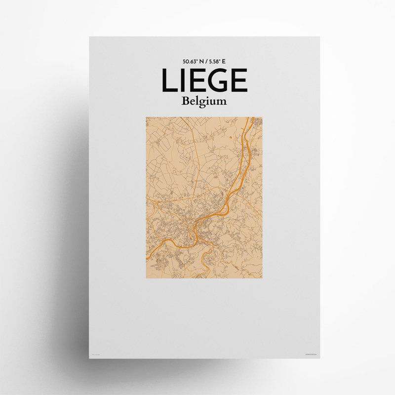 «Liege City Map», impression, Orange / or pâle, H 27,6 po x l 19,7 po