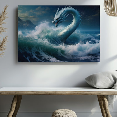 Canvas A Majestic Ethereal Dragon Emerges From Tumultuous Waves Its Sinuous Wall Art Body Coiling Gracefully Through The Water The Canvas Wall Art