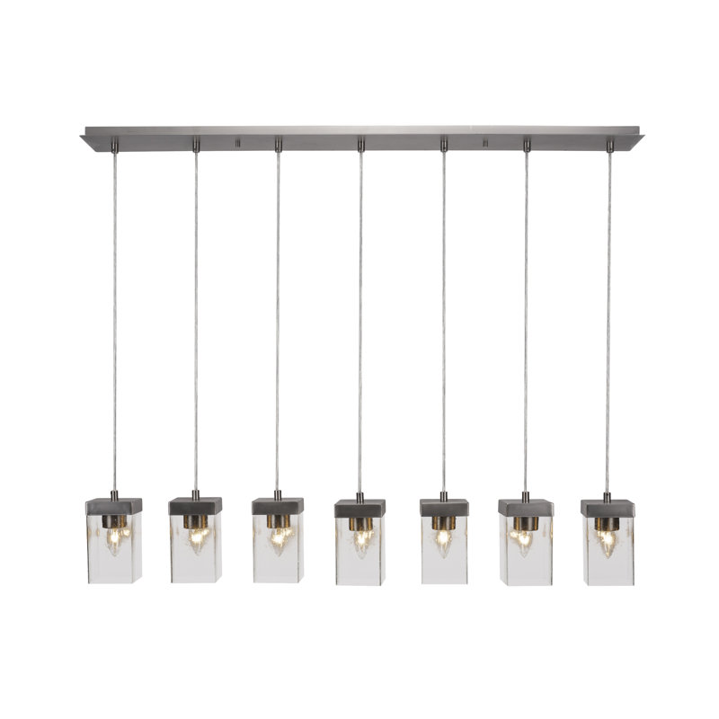 Luminaire suspendu linéaire à 7 lumières avec finition carrée en verre graphite carré 4 po Nouvelle, Clair, Graphite
