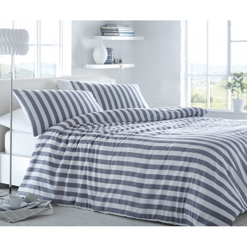 Phaedra Cotton Blend Solid Colour Bedding with Pillowcases Included, Super King Duvet Cover + 2 Pillowcases, Navy