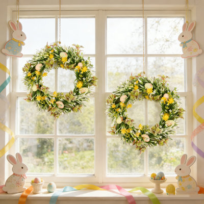 2 pièces couronne de Pâques pour porte d'entrée, armoire de cuisine, œufs de Pâques, couronnes de signe, décorations pour fenêtre, centre de table, centre de table, décor de ferme