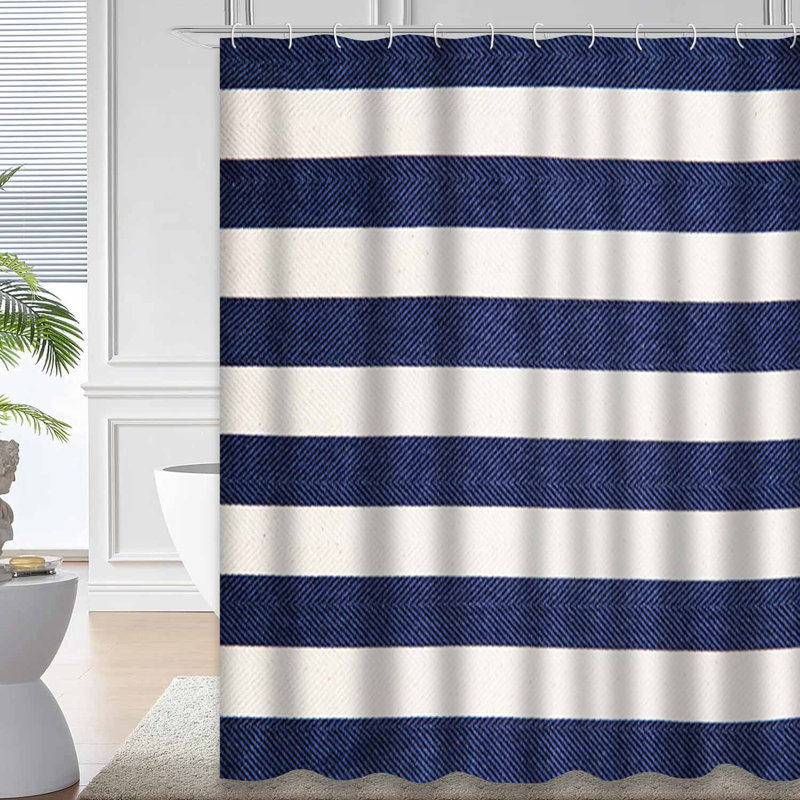 Rideau de douche à rayures bleues et blanches avec 12 crochets, L 72 po x l 72 po
