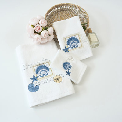 Ensemble de serviettes 3 pièces Soulsbyville Rosecliff Premium Luxury Seashell and Starfish