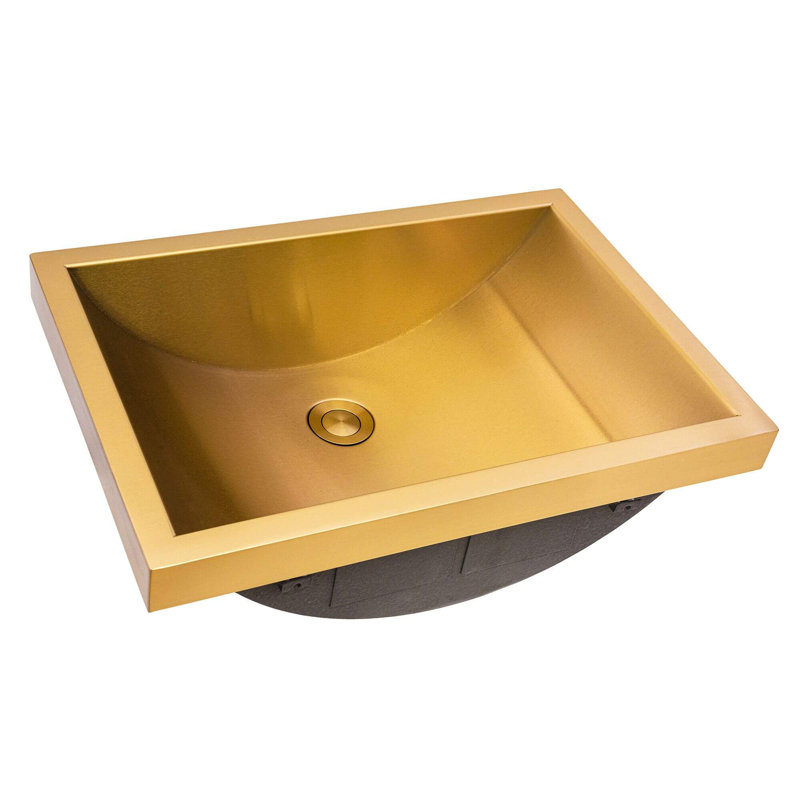 Ruvati 20 x 14 inch Semi-Recessed Drop-in Topmount Stainless Steel Rectangular Bathroom Sink - , Brushed Gold