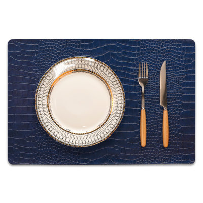 Ensembles de table en similicuir, napperons en PU, imperméables, résistants aux taches et à la chaleur, faciles à nettoyer, ensemble de 6, (bleu)