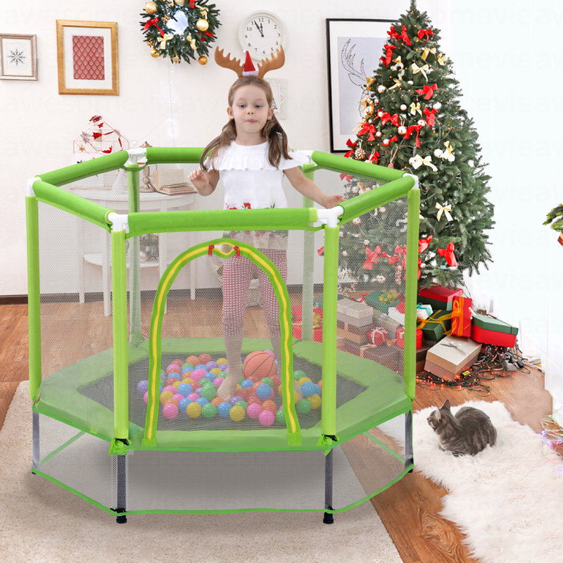 Trampoline pour tout-petits de 55 po avec filet de sécurité et balles, mini trampoline intérieur / extérieur pour enfants