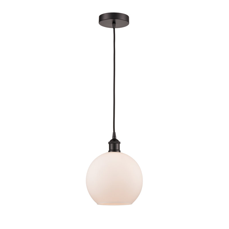 Luminaire suspendu simple à 1 lumière Ralph, Blanc mat, H 10,75 po x l 8 po x P 8 po, Bronze huilé