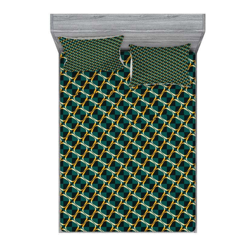 Microfiber Geometric Sheet Set, Full Sheet Set with Fitted Sheet, Green Geometric
