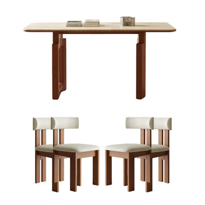 Ancient Style Rectangular Rock Plate Dining Table 4 - Person Double Pedestal Dining Set