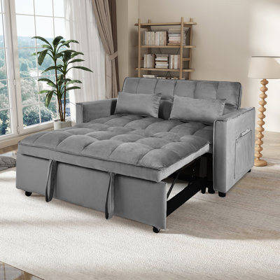 Canapé-lit convertible multifonctionnel avec dossier inclinable, coussins et rangement, idéal pour le salon, la maison ou le bureau