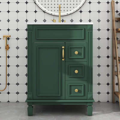 Meuble-lavabo peu encombrant avec lavabo en céramique 2 tiroirs et étagère réglable
