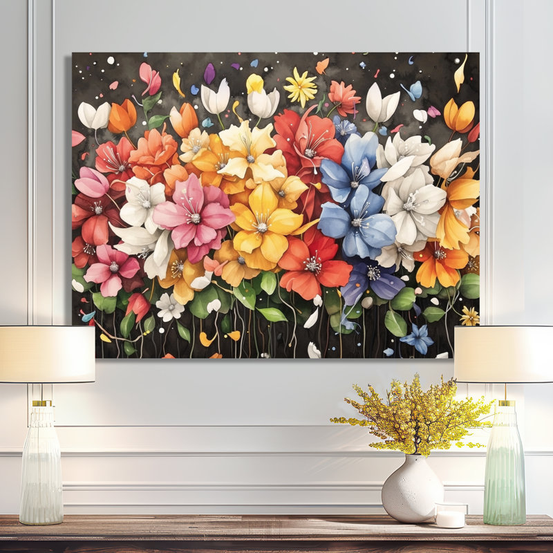 «Summer Flowers Bouquet Of Joyce II» - Botanicals, impression murale sur métal, H 34 po x l 44 po x P 0,84 po
