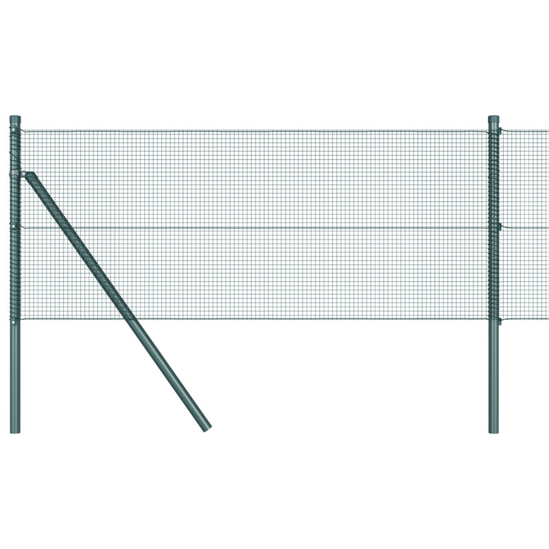 Vidaxl Welded Wire Fence With 7 Posts Steel, Green, 80cm H x 2500cm W