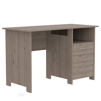Bianco Writing Computer Desk With Three Drawers And One Shelf, Perfect For Home Office And Efficient Workspace