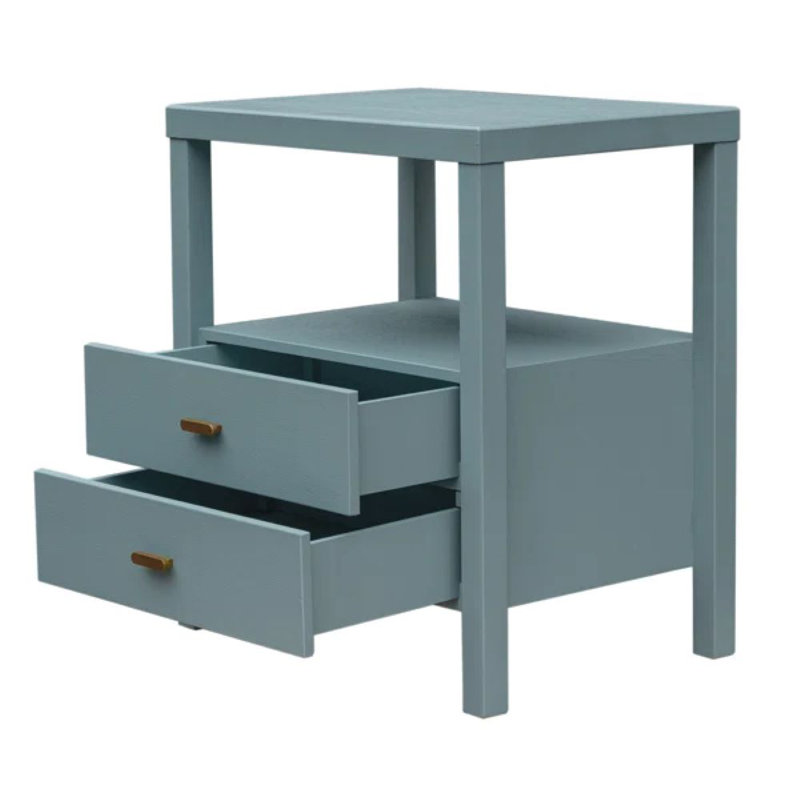 Table de chevet en bois massif à 2 tiroirs Francisca, Bleu