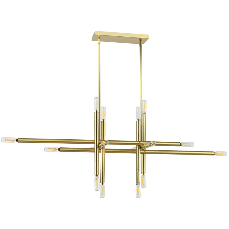 Luminaire suspendu incandescent horizontal en métal 16 lumières 14,25 po x 40 po x 6 po, noir mat, Noir mat