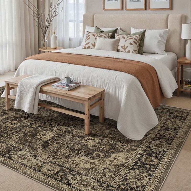 Auraloom Vintage Persian Rug with Non-Slip Backing, Rectangle 6' x 9', Brown