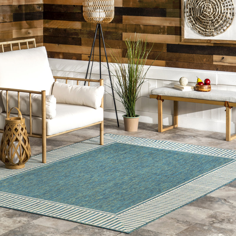 Alegre Bordered Indoor/Outdoor Rug, Rectangle 5' x 8', Teal