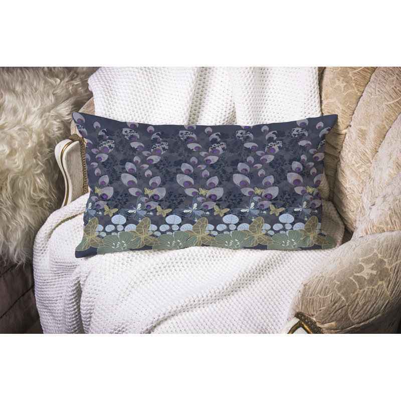 Papillon Paradise  Rectangular Throw Pillow, Blue/Beige