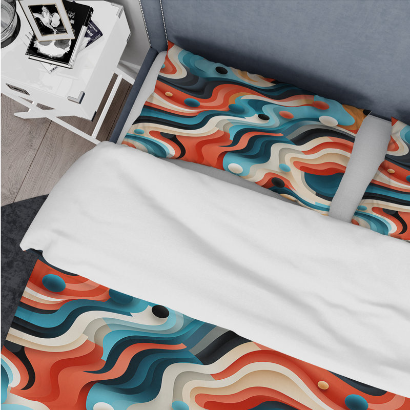 Ensemble de housse de couette en microfibre bleu et orange, Housse de couette simple + 1 taie décorative stan