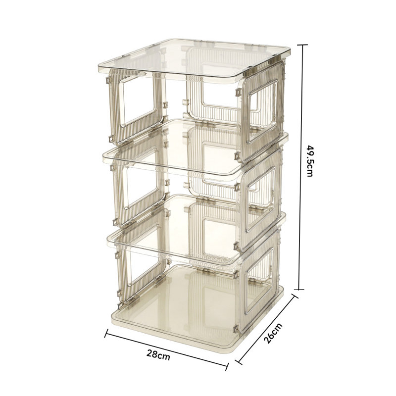 3 Pair Stackable Shoe Rack, Gray