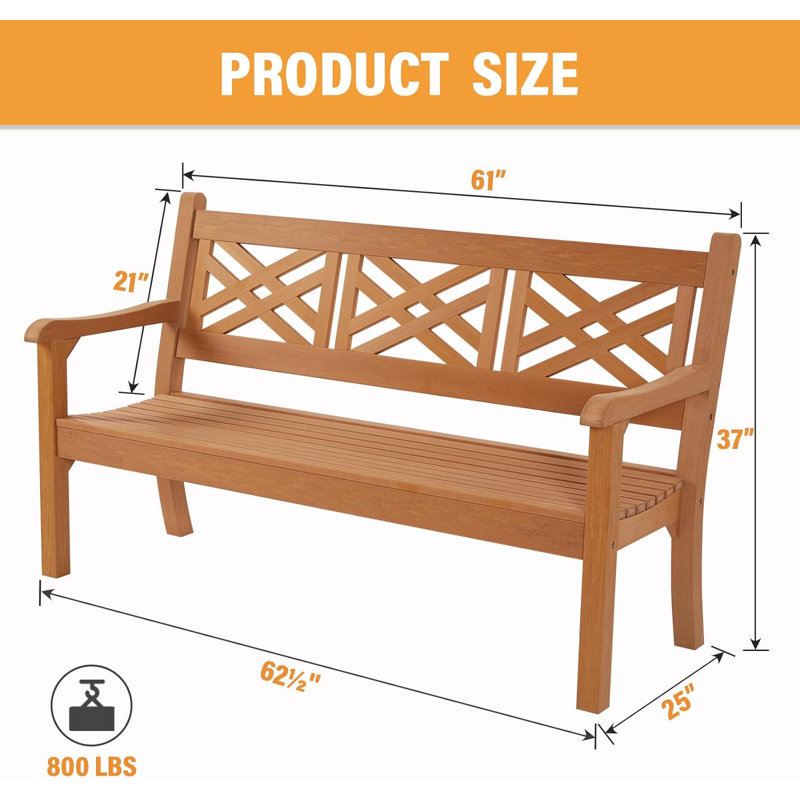 Knepp Outdoor bench, Teak, 37" H x 62.5" W x 25" D