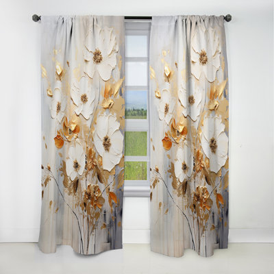 Beige And Blue Seasonal Flowers Collage - Seasonal Flowers Floral Blackout Curtain - 1 Panels